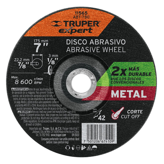 Disco Tipo 42 de 7' x 3.2 mm corte metal, Truper Expert