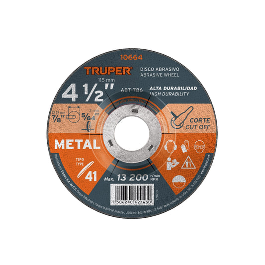 Disco de 4-1/2' para corte de metal, tipo 41, Truper