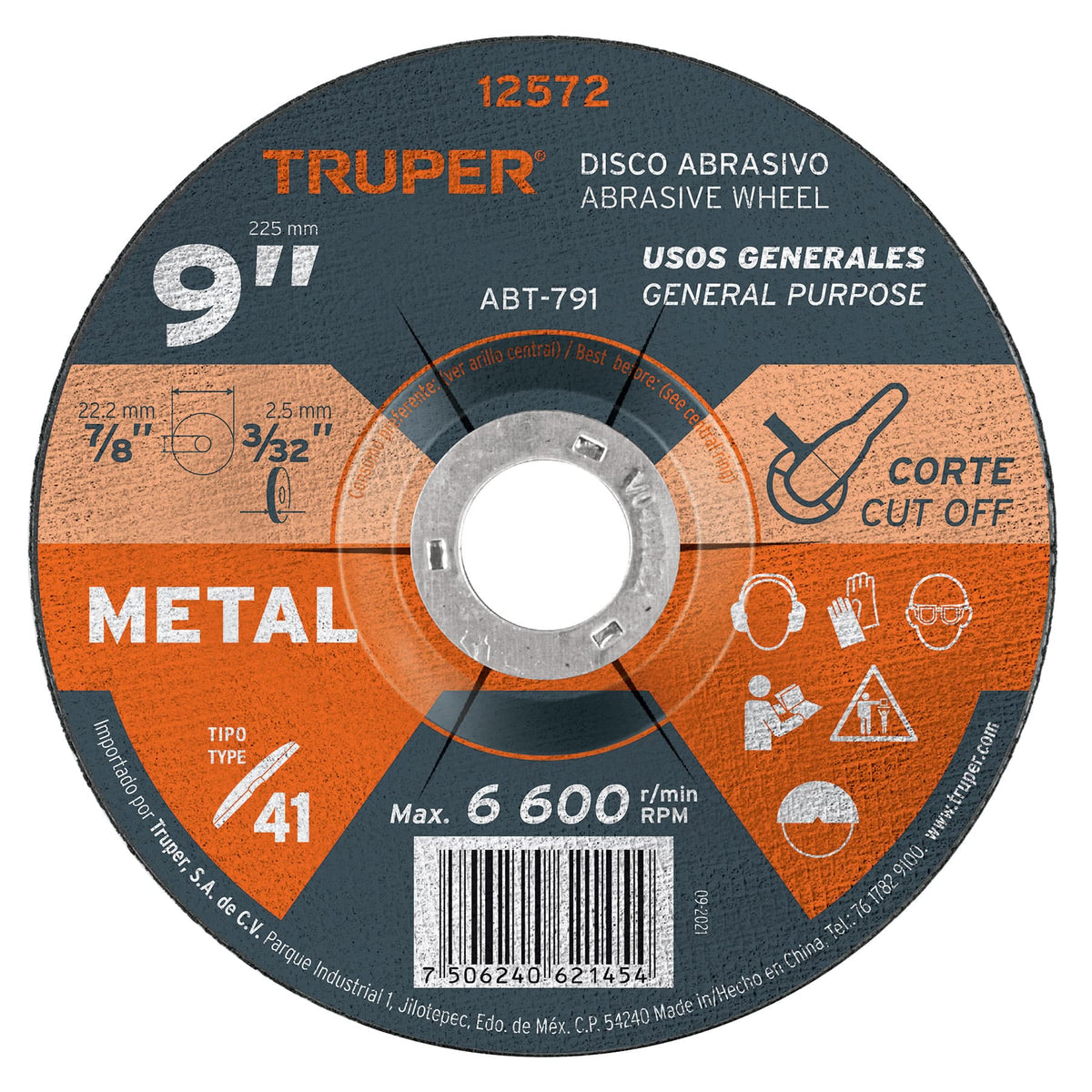 Disco de 9' para corte de metal, tipo 41, Truper