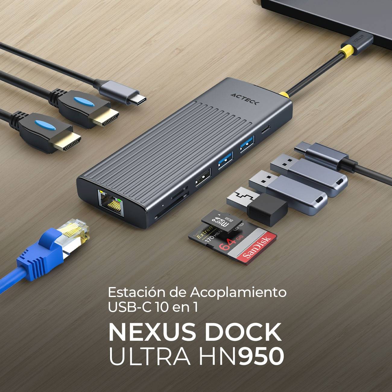 Concentradores Hub ACTECK NEXUS DOCK ULTRA HN950 - Vista 3