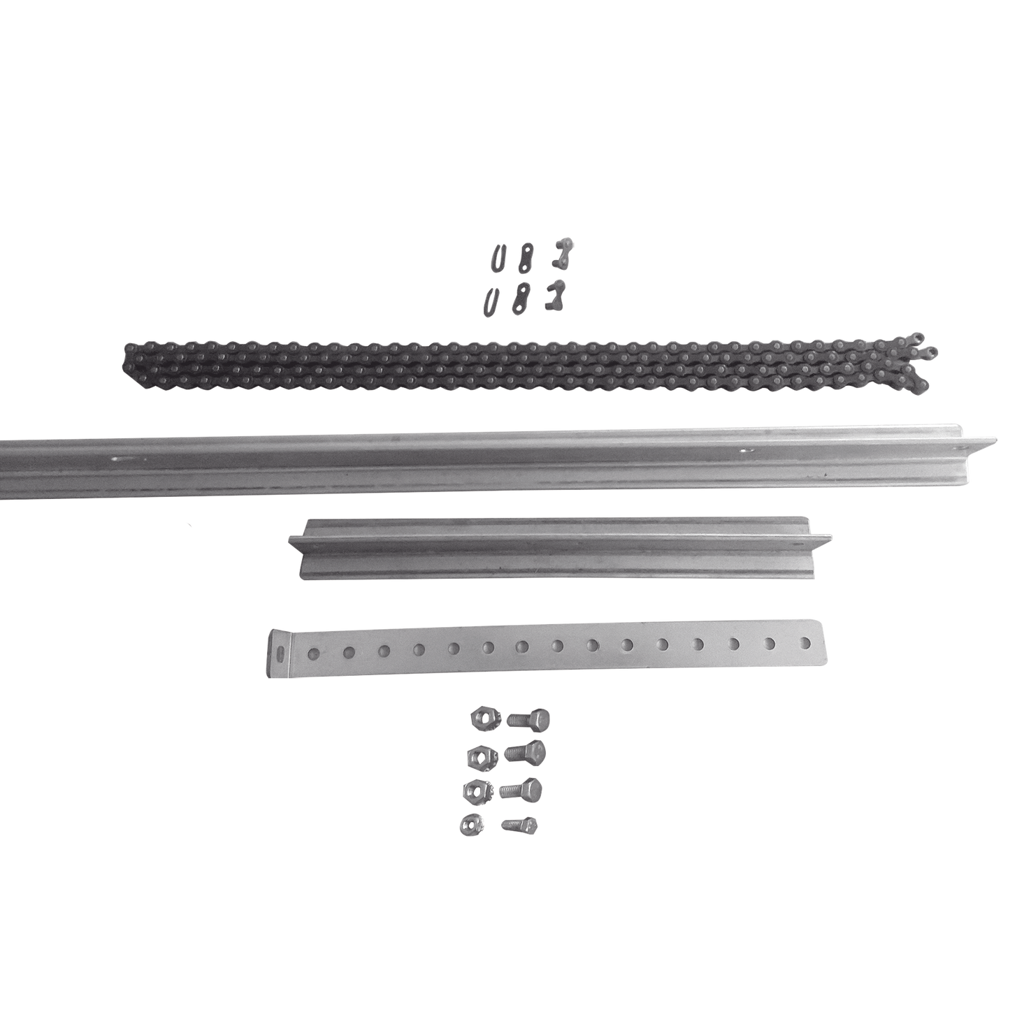 Extensión de Riel Tipo T para Portones / 1 Metro / Cadena de Alta Resistencia 2 mts / Conector Modular para Múltiples Secciones / Compatible con ACCESSRAILT3 / Bracket y Tornillería Incluidos