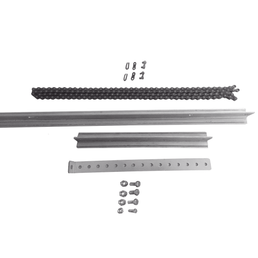 Extensión de Riel Tipo T para Portones / 1 Metro / Cadena de Alta Resistencia 2 mts / Conector Modular para Múltiples Secciones / Compatible con ACCESSRAILT3 / Bracket y Tornillería Incluidos