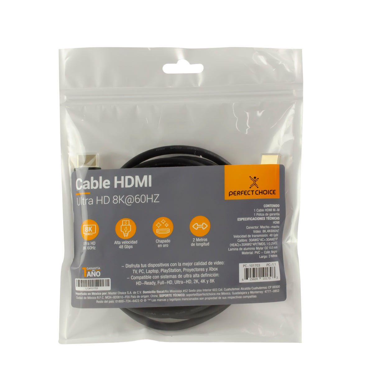 Cable HDMI 2.1 8K Negro 2m PERFECT CHOICE PC-101703 - Vista 2