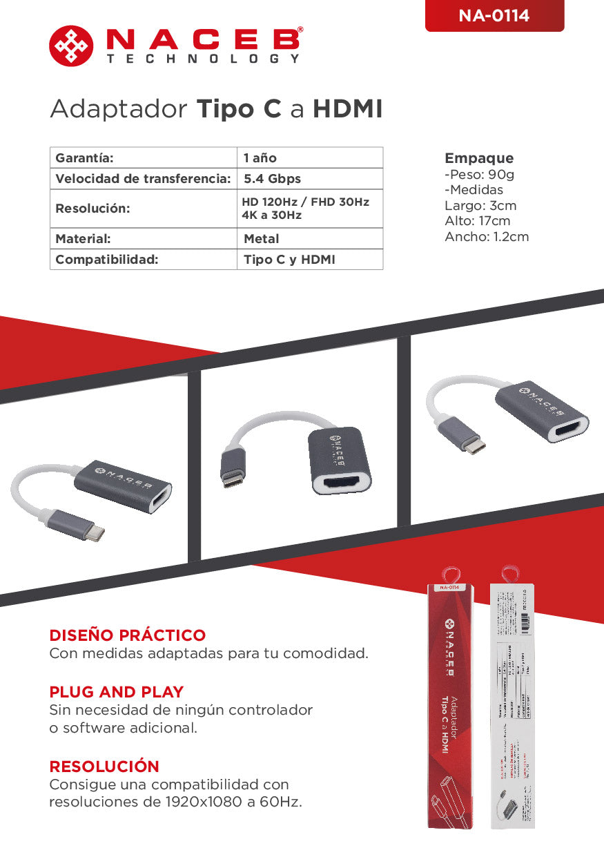 Adaptador Tipo C a HDM Naceb Technology NA-0114 - Vista 4