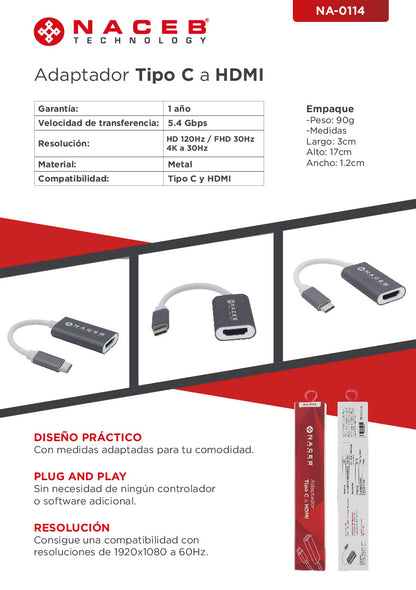 Adaptador Tipo C a HDM Naceb Technology NA-0114 - Vista 4