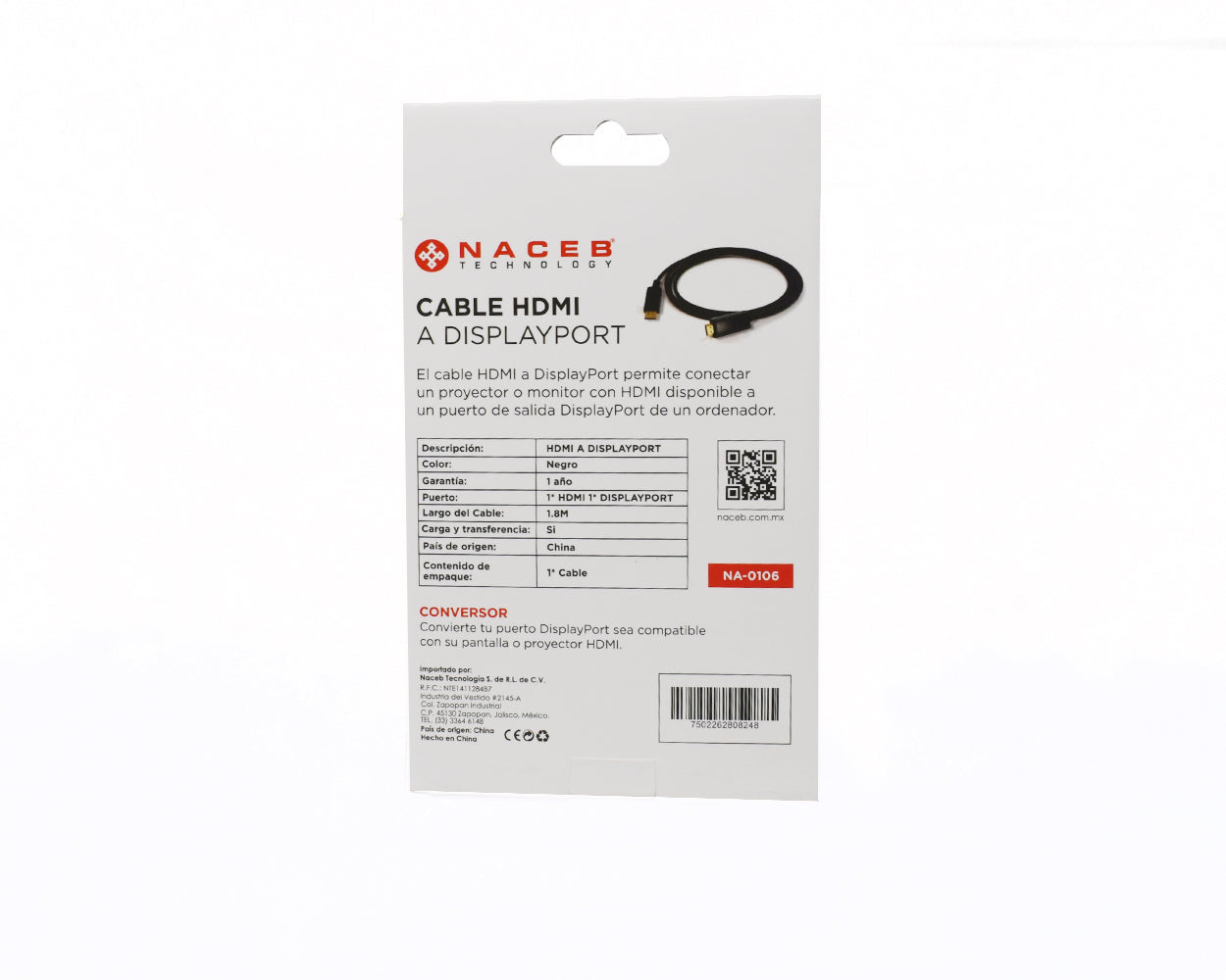 Adaptador HDMI a DisplayPort Naceb Technology NA-0106 - Vista 7