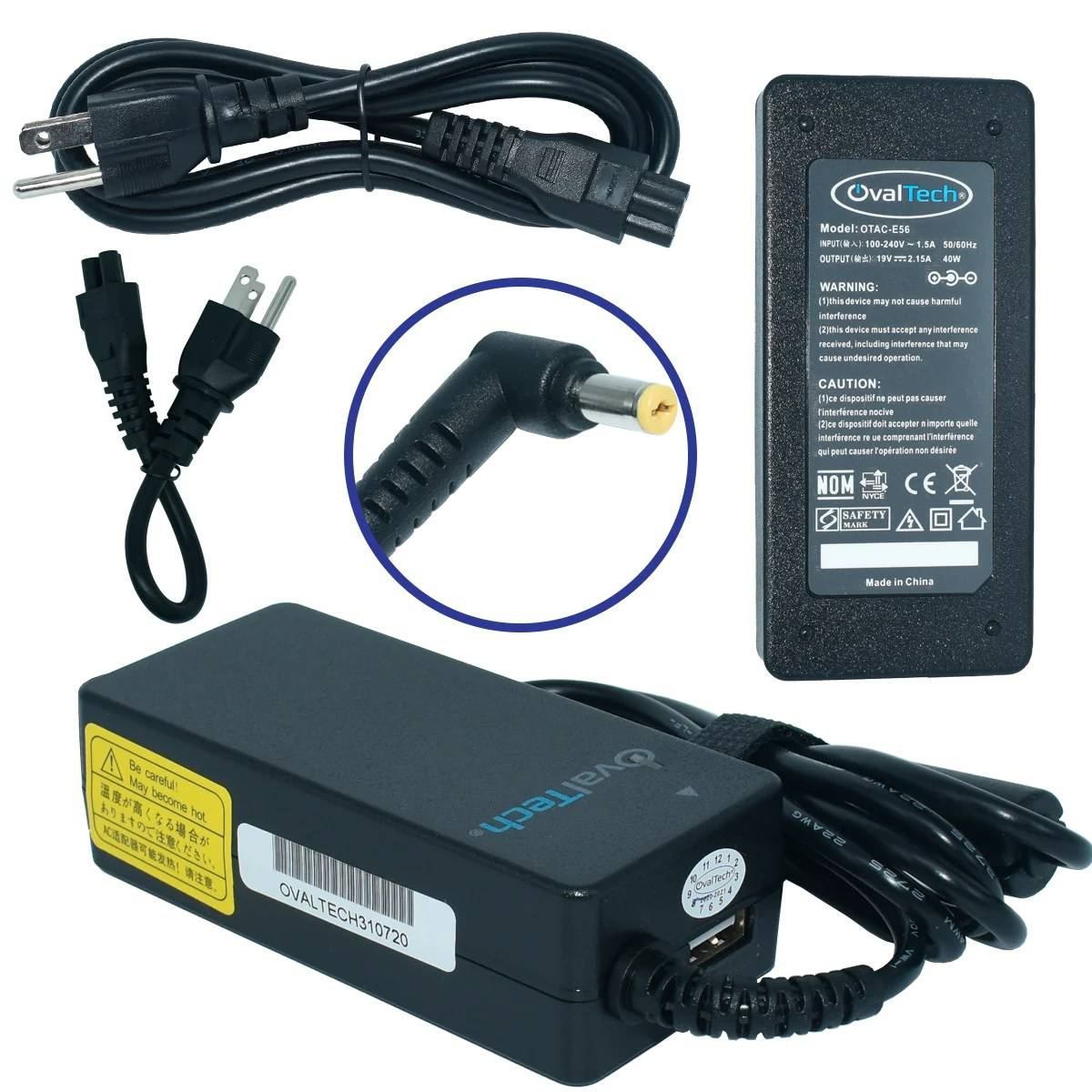 Adaptador para Computadora NETBOOK OVALTECH 19V/2.15AH C/Blister + USB - Vista 2