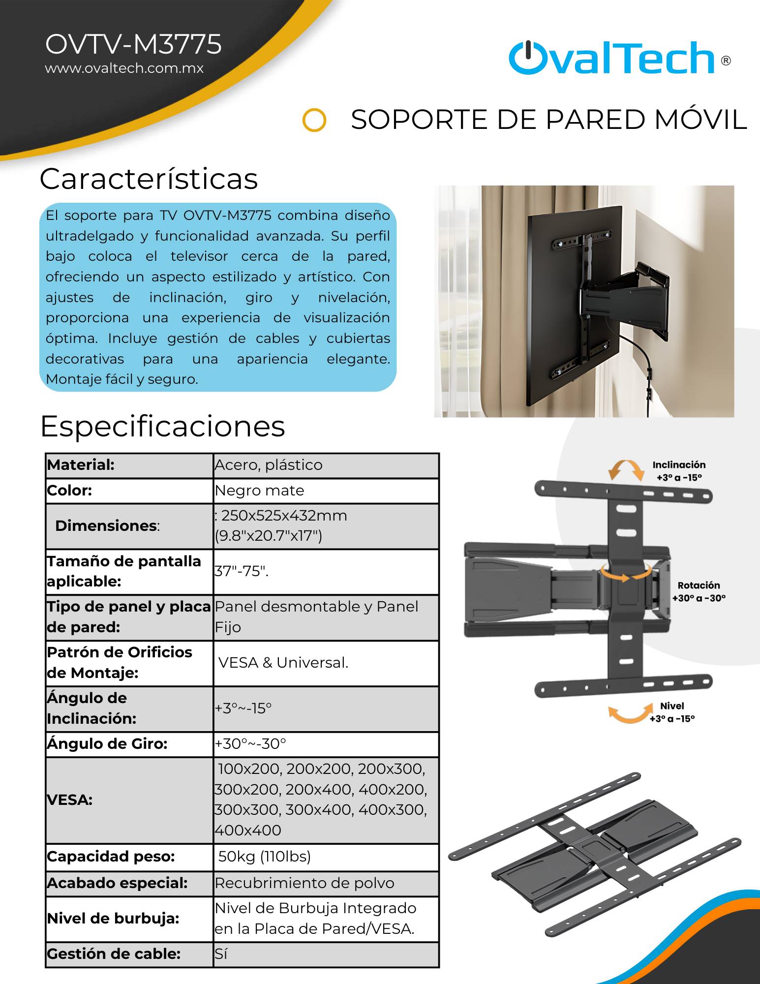 Soporte para TV OVALTECH OVTV-M3775 - Vista 4
