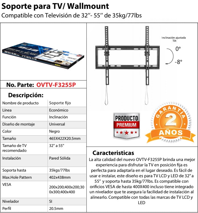 Soporte de Pared FIJO para TV  OVALTECH De 32 - Vista 4