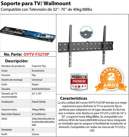 Soporte de Pared FIJO para TV OVALTECH OVTV-F3270P - Vista 5