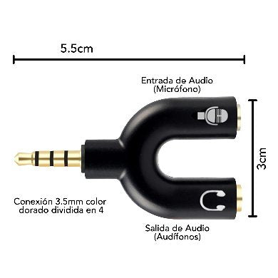 Adaptador Stereo 3.5 mm Macho a Dual 3.5 mm H BROBOTIX 181802-2 - Vista 3