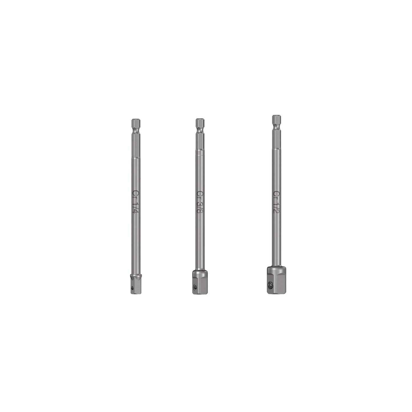Juego de 3 adaptadores largos para dados de 1/4, 3/8 y 1/2'