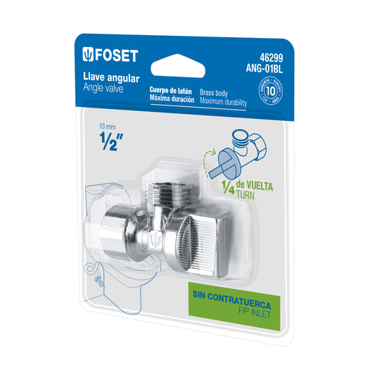 Llave angular de 1/2', 1/4 de vuelta, blíster, FOSET