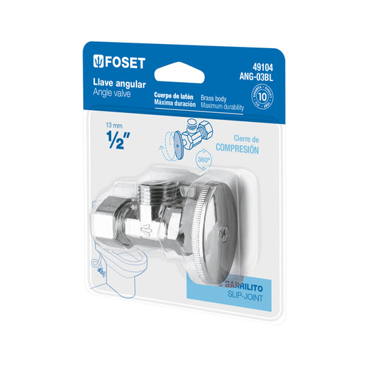 Llave angular de 1/2', de compresión, barrilito, blíster