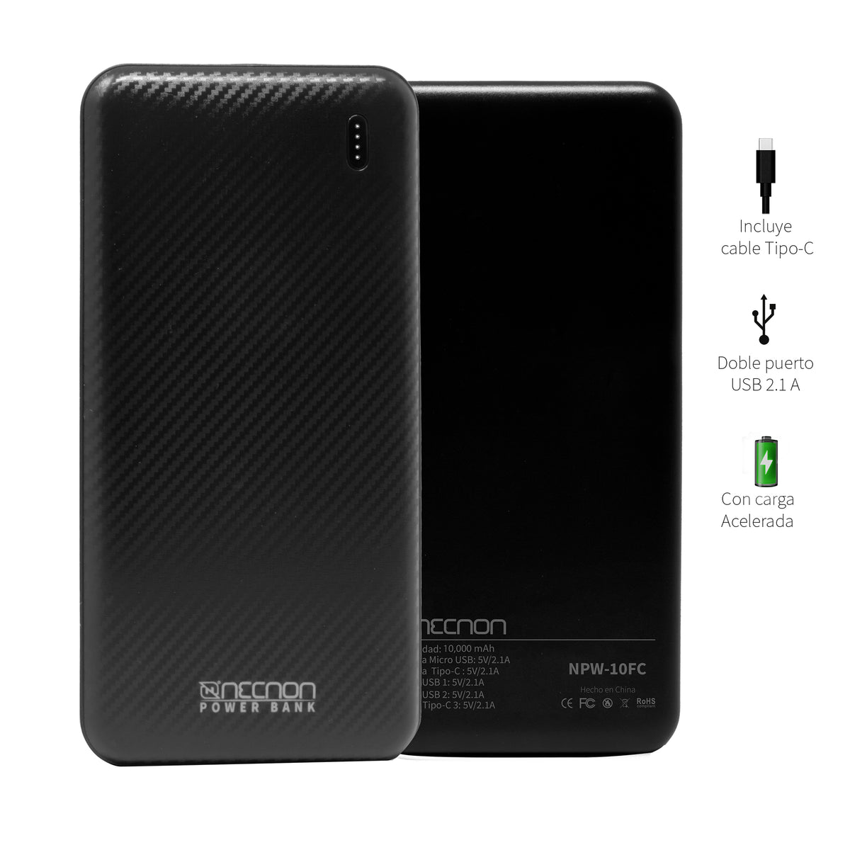 Power bank NECNON NPW-10FC - Vista 3