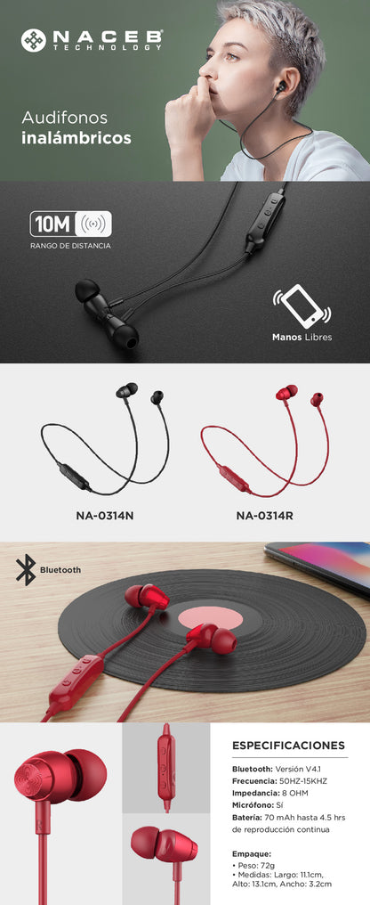 Audífono Bluetooth Naceb Technology NA-0314R - Vista 6