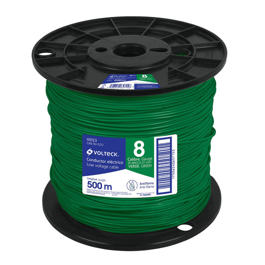 Metro de cable THHW-LS 8 AWG verde en carrete de 500 m