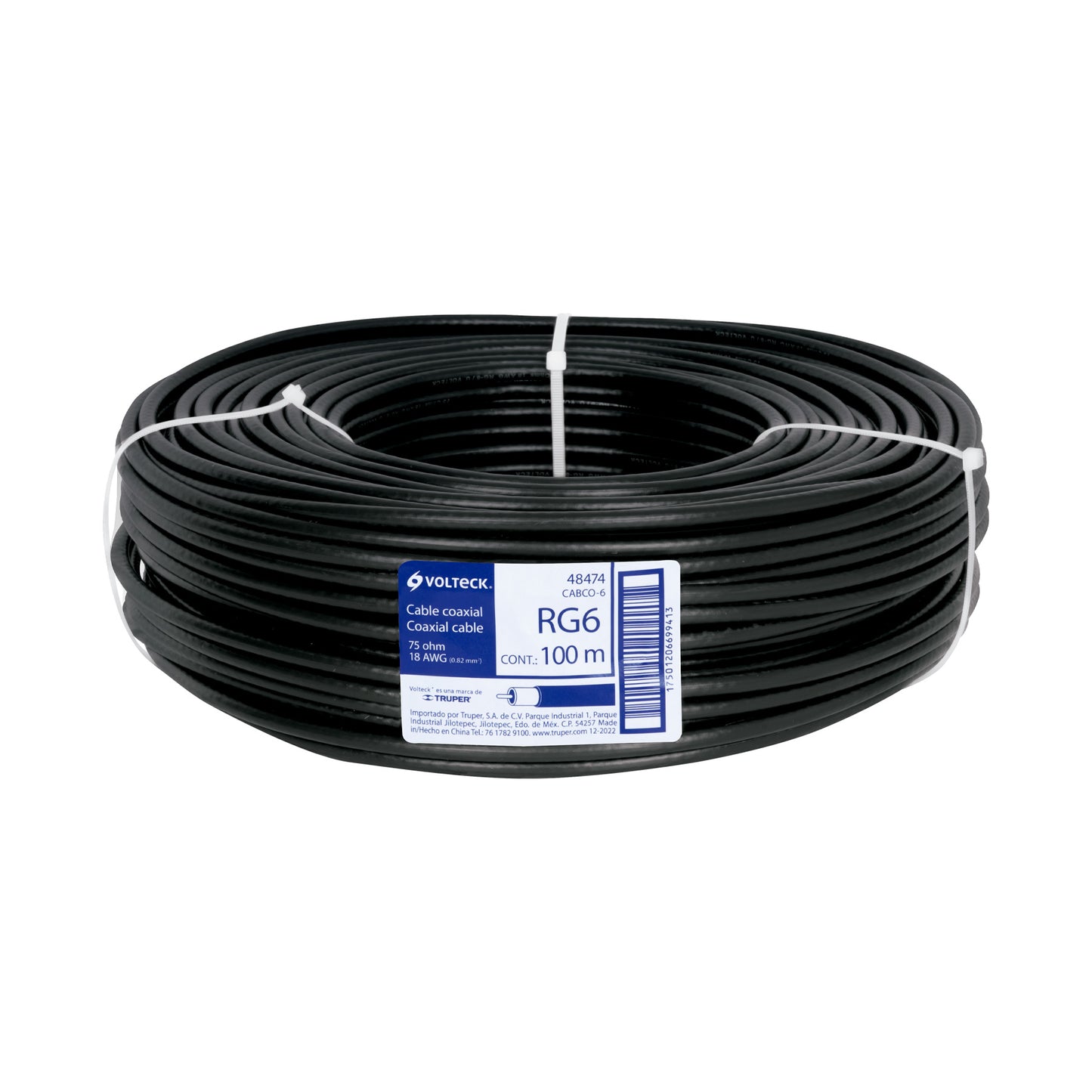 Metro de cable coaxial RG6 en rollo de 100 m, Volteck