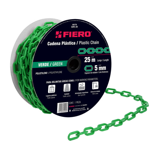 Metro de cadena de 5 mm de plástico verde, carrete de 25 m