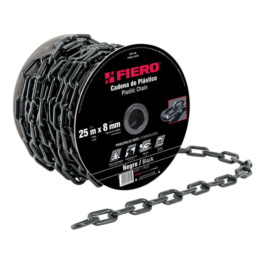 Metro de cadena de 8 mm de plástico negra, carrete de 25 m