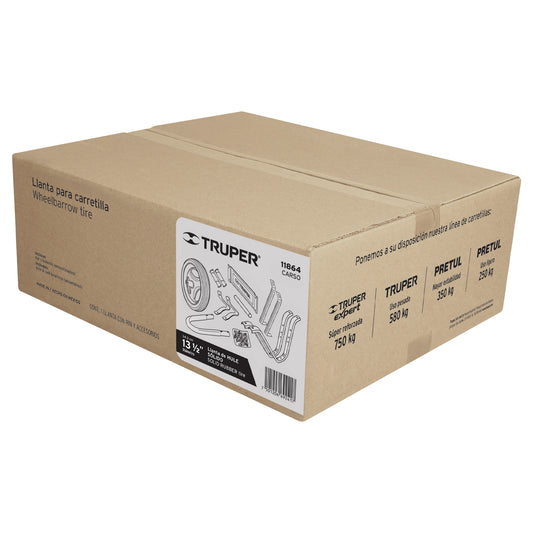 Caja c/llanta hule sólido y acc. p/carretilla TRUPER