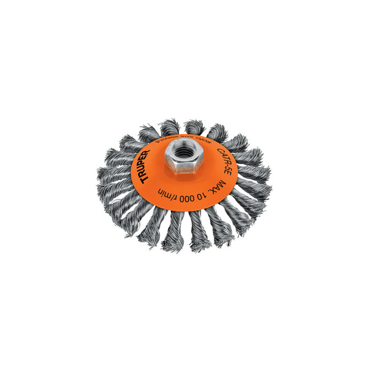Carda tipo cónico 5' alambre trenzado, eje 5/8'-11, Truper