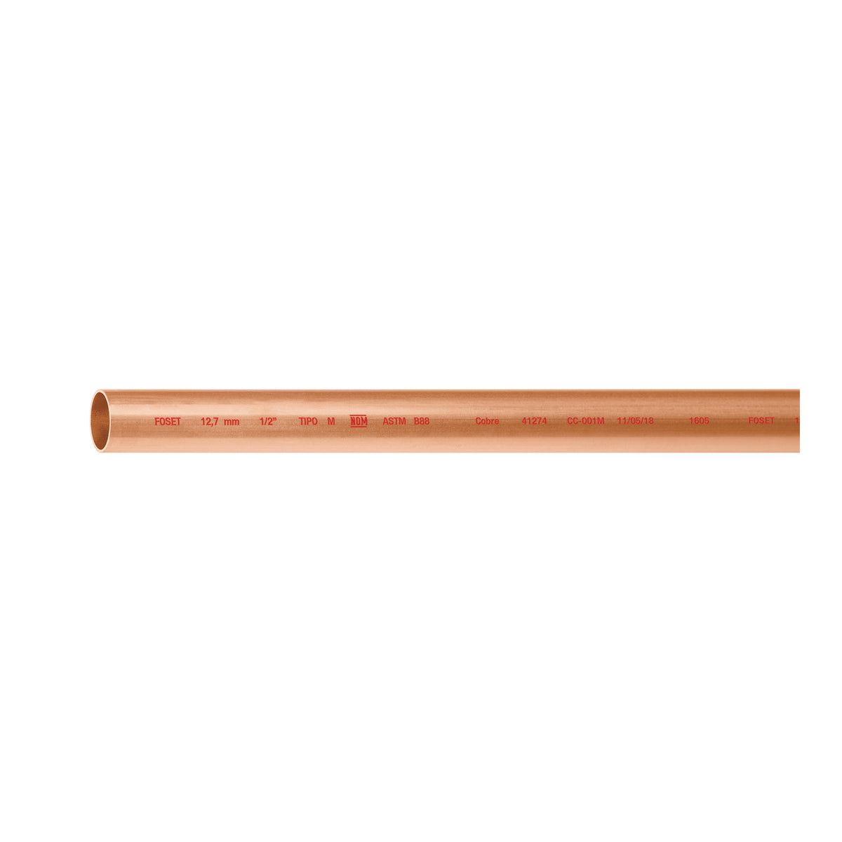 Tubo de 1/2' de cobre tipo 'M', de 3m, 0.9kg, FOSET
