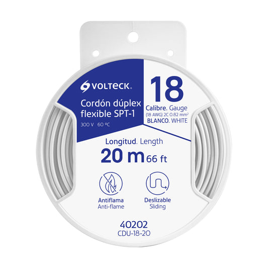 Carrete con 20 m cordón dúplex flexible SPT 18 AWG, Volteck