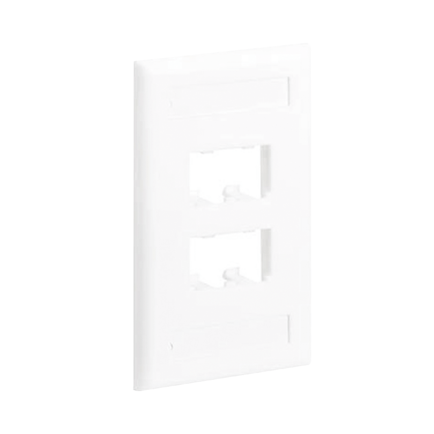 Placa de Pared Vertical Cl�sica, Salida Para 4 Puertos Mini-Com, Con Espacios Para Etiquetas, Color Blanco