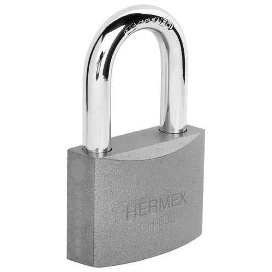 Candado de hierro 63 mm gancho largo en caja, HERMEX