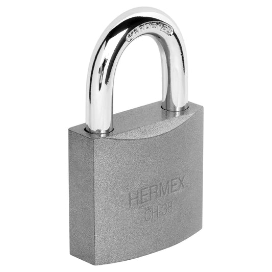 Candado de hierro 38 mm gancho corto en blíster, HERMEX