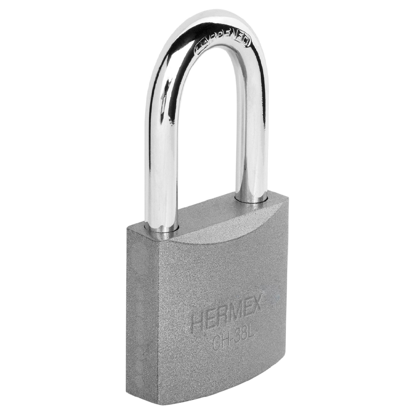 Candado de hierro 38 mm gancho largo en blíster, HERMEX