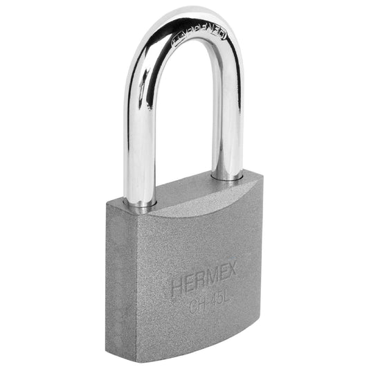 Candado de hierro 45 mm gancho largo en blíster, HERMEX