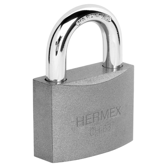 Candado de hierro 63 mm gancho corto en blíster, HERMEX