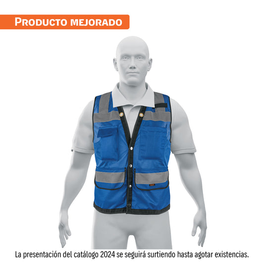 Chaleco seguridad reforzado azul con bolsas, M, Expert