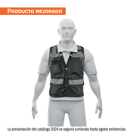 Chaleco seguridad reforzado negro con bolsas, L, Expert