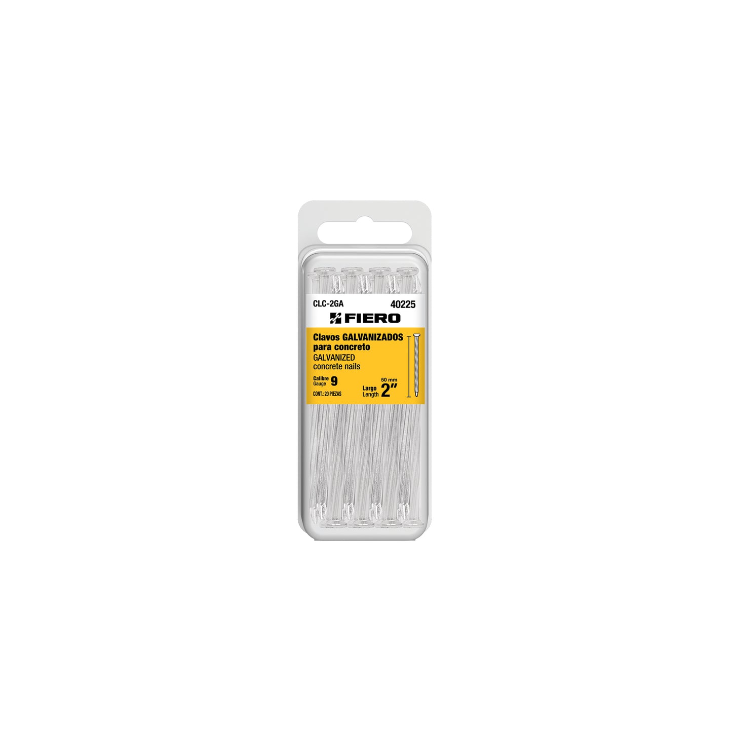 Blíster con 20 clavos galvanizados para concreto 2', Fiero