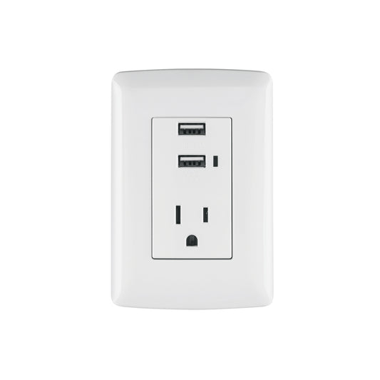 Contacto aterrizado + 2 puertos USB, blanco, línea Italiana