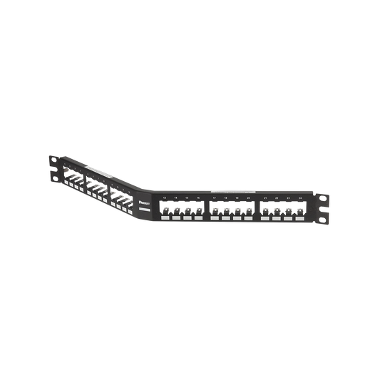Panel de Parcheo Modular Mini-Com (Sin Conectores), Angulado, Totalmente Blindado, de 24 Puertos, 1UR