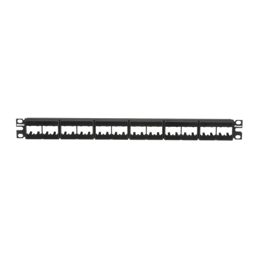Panel de Parcheo Modular Mini-Com (Sin Conectores), Plano, Sin Blindaje, Con Etiqueta y Cubierta, de 24 Puertos, 1UR