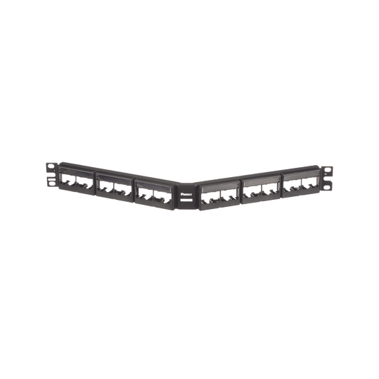 Panel de Parcheo Modular Mini-Com (Sin Conectores), Angulado, Sin Blindaje, Con Etiqueta y Cubierta, de 24 Puertos, 1UR