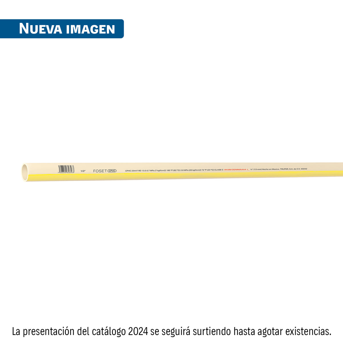 Tubo de 1/2' CPVC hidráulico RD 13.5, 3m, 0.3kg, FOSET