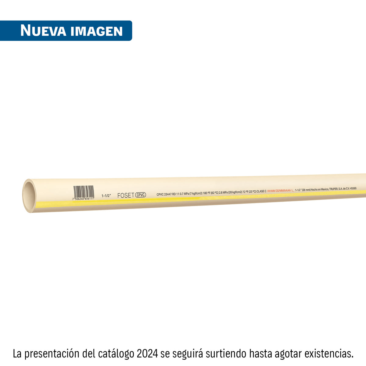 Tubo de 1-1/2' CPVC hidráulico RD 11, 3m, 2.1kg, FOSET