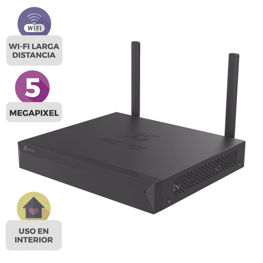 NVR 3K (5 Megapixel)  / Para 4 Cámaras / 2 antenas Wi-Fi / Compresión H.265 / Almacenamiento hasta 8TB / Salida HDMI-VGA / Compatible ONVIF