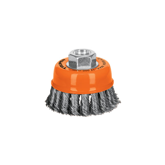 Carda copa 3' alambre trenzado grueso, eje 5/8'-11, Truper