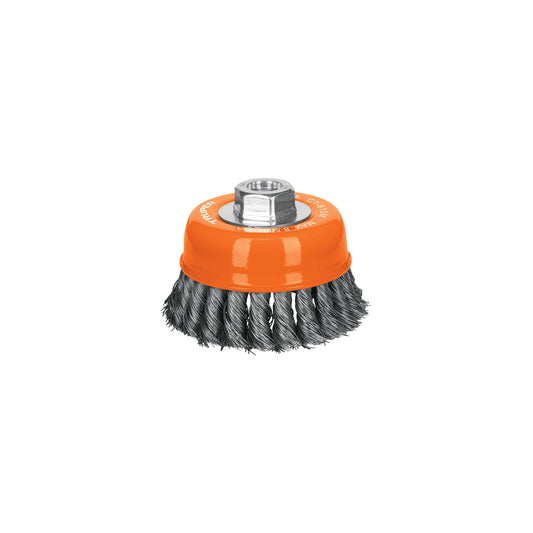 Carda copa 4' alambre trenzado fino, eje M14, Truper