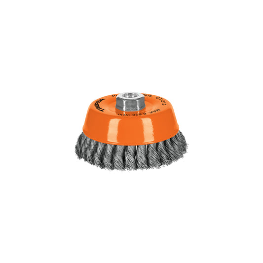 Carda copa 5' alambre trenzado fino, eje 5/8'-11, Truper