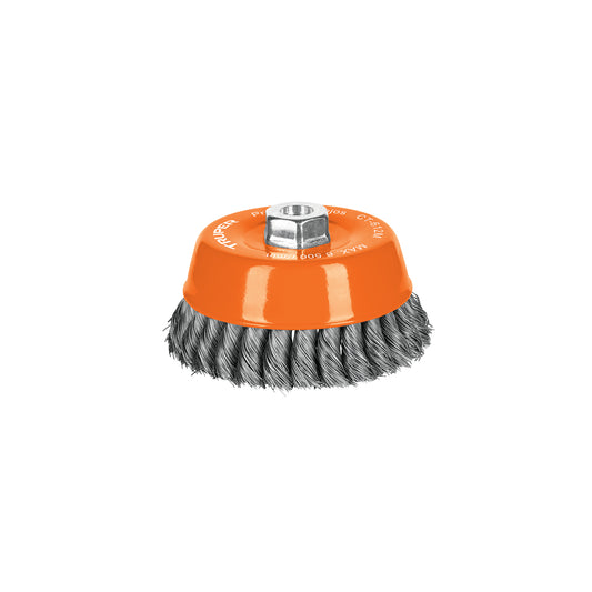Carda copa 5' alambre trenzado fino, eje M14, Truper