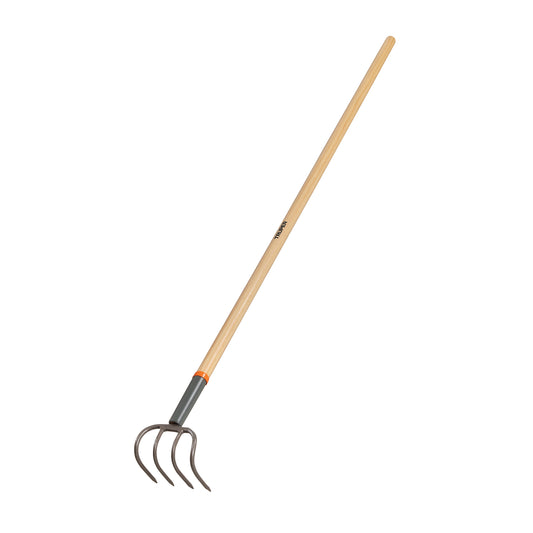 Cultivador forjado, 4 dientes, mango de madera 54', TRUPER