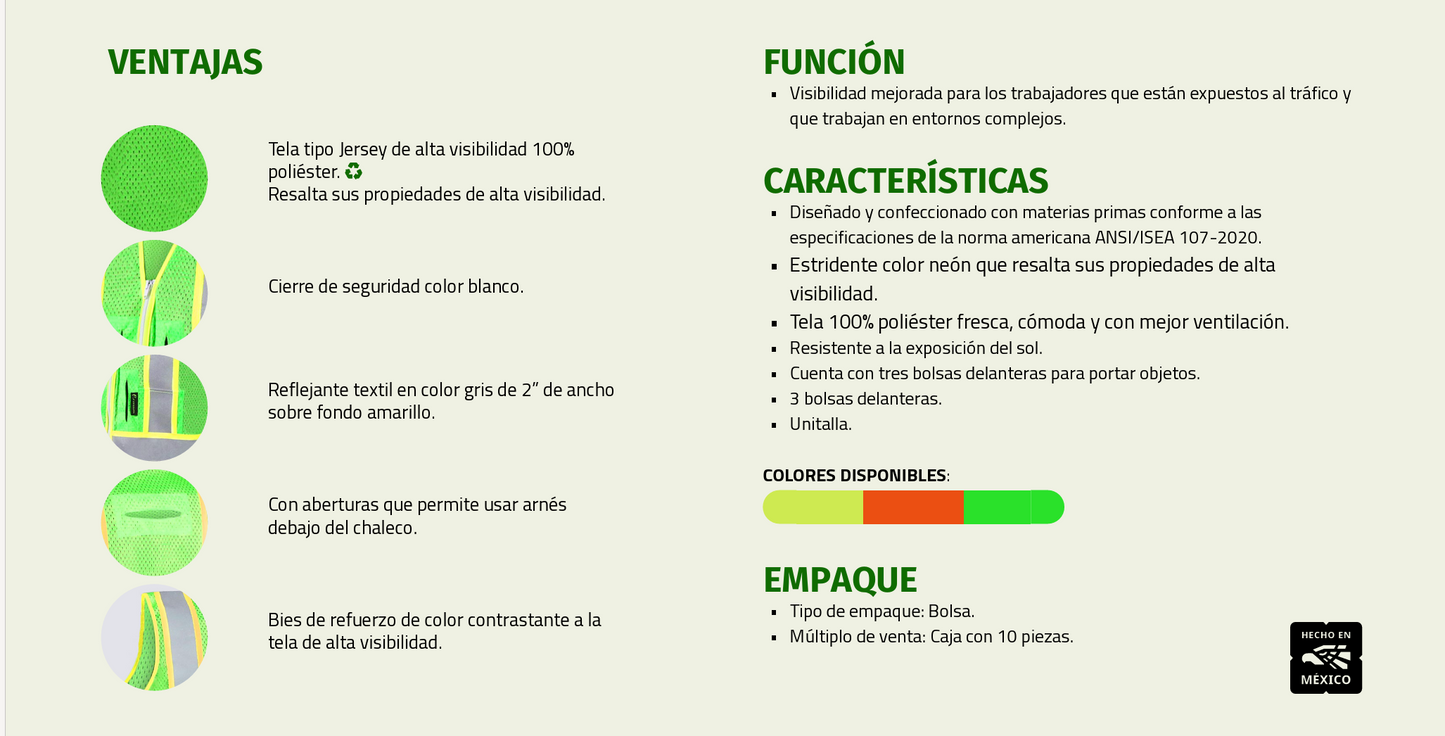 Chaleco Jyrsa SR-1310 Tela Jersey de Alta Visibilidad para Usar con Arnés (pza)